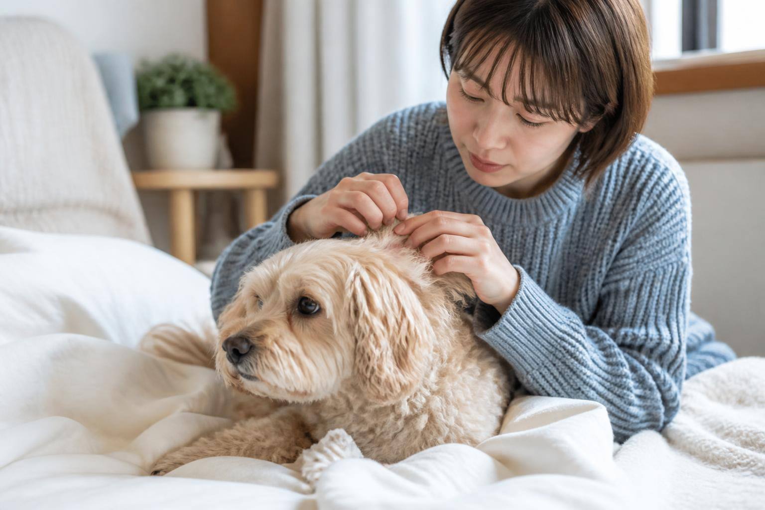 犬の冬の皮膚トラブル：乾燥とフケの原因、家庭でのケアと受診の目安